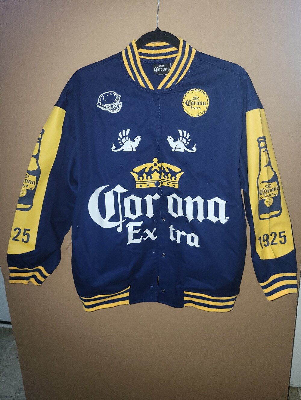 Corona Extra Blue/Yellow Snap Button Varsity Jacket Breweriana Size M Unisex ?